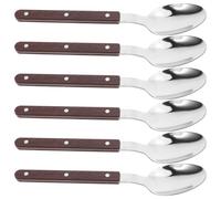 Housoutil Juego de 5 Cucharas de Acero Inoxidable con Mango de Madera, Ideales para Servir Arroz, Postres y Sopa en Restauración y Uso Doméstico