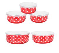 Housoutil Juego de 5 Cuencos Esmaltados con Tapa Hermética Recipiente para Ensalada y Alimentos Bol para Sopa y Fruta Apto para Refrigerador Diseño Rojo con Puntos Blancos Adecuado