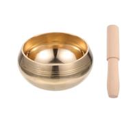 Housoutil Juego de Cuenco Tibetano para Meditación y Yoga Hecho a Mano con Mazo de Madera, Cuenco de Cobre Dorado con Efecto Calmante y Terapéutico, Ligero para Hombres y Mujeres