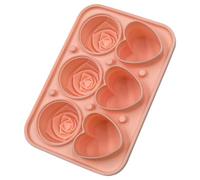 Housoutil Juego de Moldes para Cubitos de Hielo Reutilizables en Forma de Corazón y Flor, Bandeja de Silicona Rosa para Hacer Hielo Fácil de Liberar y Ahorrar Espacio, Adecuado para Fiestas