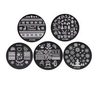 Housoutil Kit de 5 Placas de Estampación Diseños de Árbol y Copos de Nieve para Uñas Navideñas Redondas de Metal, Plantillas para Crear Nail Art en Casa o Fiestas