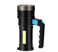 Housoutil Linterna de Mano Recargable Usb, Linterna Antorcha Negra, Potente Luz LED para Exteriores, Uso en Emergencia, Senderismo, Camping y Pesca, Diseño Multifuncional Portátil