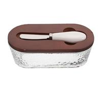 Housoutil Mantequillera de Vidrio con Tapa Hermética y Espátula Recipiente Rectangular para Queso y Mantequilla Conservador para Refrigerador Almacenamiento Fresco y Compacto para Cocina