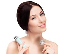 Housoutil Masajeador Facial Eléctrico Verde Placas Metálicas Galvanizadas, Mini Herramienta para Masaje de Ojos y Cuello, Aplicador de Crema Facial Portátil para Cuidado y Tonificación Piel