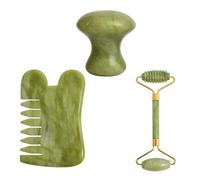 Housoutil Peine de Masaje Facial y Corporal de Jade Verde, Masajeador de Cuero Cabelludo y Piedra Seta para Cuidado Piel, Set de 2 Piezas para Belleza y Relajación en Rostro y Cuerpo