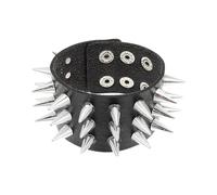 Housoutil Pulsera Punk de Piel Sintética Negra 3 Columnas de Remaches Puntiagudos, 1 Pieza, Accesorio para Fiesta y Estilo Rock, Correa de Muñeca Decorativa de Moda