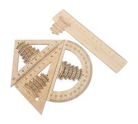 Housoutil Regla De Bambú De 4 Piezas para Aula Escuela Medida Papelería Geometría Versátil Herramienta De Escala para Bricolaje Estudiante Enseñanza Recta Hogar Kit De Triángulos