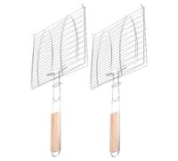 Housoutil Rejilla de Malla para Parrilla de Pescado y Carne Mango Antiescaldadura, Cesta Metálica para Barbacoa y Camping al Aire Libre, 2 Unidades 16.73X8.66X0.78In
