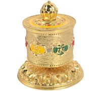 Housoutil Rueda de Oración Tibetana Decorativa Pequeña de Cobre Puro con Seis Sílabas Sagradas, Adorno Budista para Coche y Decoración del Hogar, Rueda de Oración Ceremonial Manual