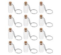 Housoutil Set de 12 Frascos de Vidrio Miniatura de 2ml con Tapón de Corcho y Llavero de Metal, Diseño Transparente y Elegante para Adornos del Hogar y Detalles en Bodas