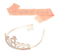 Housoutil Set de 2 Piezas para Cumpleaños Tiara y Faja de Encaje y Aleación, Decoración Elegante para Fiesta de Niña y Mujer