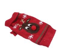 Housoutil Suéter Tejido de Fibras Acrílicas para Mascotas sin Botones ni Cremalleras Rojo Diseño de Reno Adecuado para Perros y Cachorros en Fiestas Navideñas