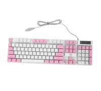 Housoutil Teclado para Juegos Mecánico USB De Tamaño Completo 104 Teclas RGB Retroiluminado para Gamers Diseño Blanco y Rosa Acceso Ergonómico