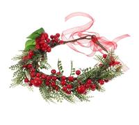 Housoutil Tocado Floral de Navidad Flores y Frutos Simulados en Cinta de Tela Roja, Accesorio Elegante y Delicado para Fiestas Temáticas y Photocall