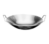 Housoutil Wok de Acero Inoxidable 26 CM Doble Asa Olla Seca para Cocinar en Casa y Camping Sartén Metálica para Saltear y Cocinar al Aire Libre