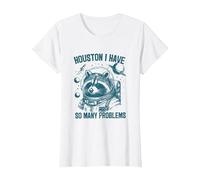 Houston I Have So Many Problems Vintage Espacio Mapache Camiseta, Mujer, Blanco, XS