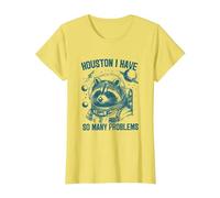Houston I Have So Many Problems Vintage Espacio Mapache Camiseta, Mujer, Limón, L
