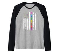 Houston Texas LGBTQ Gay Pride Flag Rainbow Camiseta Manga Raglan
