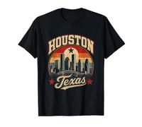 Houston Texas Skyline Retro City Pride Landmark Obra de Arte Camiseta gráfica económica, Hombre, Negro, XL