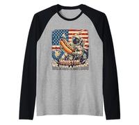Houston We Have a Hotdog Astronaut Julio 4 Bandera de Estados Unidos Hombres Mujeres Camiseta Manga Raglan
