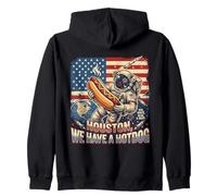 Houston We Have a Hotdog Astronaut Julio 4 Bandera de Estados Unidos Hombres Mujeres Sudadera con Capucha