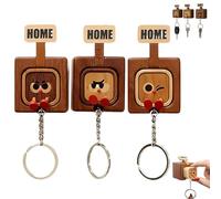 HOUXIANDOU Creativos Llaveros De Madera Con Divertidas Expresiones Faciales, Funcionales Y Elegantes, 2026 Nuevos Y Bonitos Llaveros De Madera, Decoración Única Para El Hogar (3 piezas)