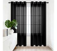 HOUXINZ Translucida Ojales Cortina 365 x 325 cm Translucidas Cortinas Semi Opacas Decorativas para Salon Habitacion Infantil Comedor, Negro