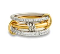 Houxq Anillos apilables de oro para mujer, no se deslustran, delicados chapados en oro de 18 quilates, circonita cúbica, juego de plata y oro, conexión múltiple, 6, Cobre, Zirconia cúbica