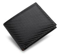 HOUYTYU Carteras para Hombre New Carbon Fiber Men Wallets Retro One Zipper Horizontal Wallet Men Leather Plaid Open Coin Purse Multifunctional Card Holder(Black)