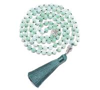 Hovaete Collar de 108 cuentas de oración Mala, piedras naturales, meditación, yoga, 108 cuentas de Japa Mala anudadas a mano, collar largo de borla con colgante de árbol de la vida para hombres y