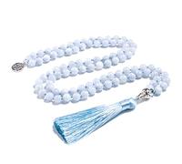 Hovaete Collar de 108 cuentas de oración Mala, piedras naturales, meditación, yoga, 108 cuentas de Japa Mala anudadas a mano, collar largo de borla con colgante de árbol de la vida para hombres y