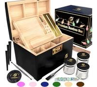 HOVANZO Juego de cajas de almacenamiento grandes de bambú con cerradura de combinación, recipiente decorativo de madera con tarros de vidrio