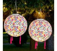 HOVCEH 2 Piezas Farolillos Solares Exterior, 30cm Linterna de Jardín de Nylon, Retro LED Farolillos Solares Exterior Jardin Resistentes a Intemperie para Jardín, Terraza, Patio, Boda, Fiesta