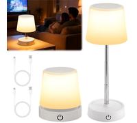 HOVCEH 2 Piezas Lamparas de Mesa LED Recargable, Lámpara de mesa LED Inalámbrica, Lámpara de Mesa Altura Ajustable, Candeeiro de Mesa Sem Fios, para Mesita de Noche, Dormitorio, Salón