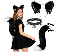 HOVCEH Disfraz de Gato, 3 Piezas Juego de Cola y Orejas y Gargantilla de Cuello, Juego de Rol de Animales Conjunto, para Carnaval Halloween Cosplay