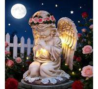 HOVCEH Estatuas Ángel Solar de Jardín, Ip44 Resistente Agua Estatuilla de Hadas Ángel con Luz Solar, Estatuas de Ángel Solar para Jardín, Figura de Ángel de la Guarda LED Orando, Decoracion Jardin