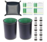 HOVCEH Juego de Dados, 2 Piezas Juego de Cubos de Piel, Juegos de Vasos de Piel, Set de Cubiletes de Kniffel, 2 Cubiletes, 10 Cubos, 1 Caja, 100 Papel, Cubilete Dados Juegos para Familiares