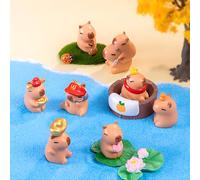 HOVCEH Mini Capybaras, 9 Piezas Figuras Resina Capibara, Adorables Accesorios Bonitos Micro Paisaje Decoración Acuario, Figuras de Mini Chigüires para Tartas,Bonsáis, Paisajes en Miniatura