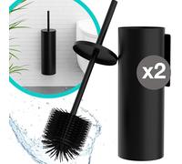 Hovea - Pack de 2 Escobillas WC de Pared - Escobilla de Silicona y Soporte Metálico - Sin Taladro - Fijación Mural con Adhesivo o Tornillos - Cepillo de Baño - Negro Mate - WC3620