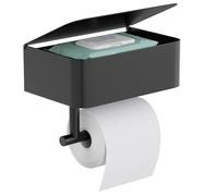 Hovea - Portarrollos de Papel Higiénico con Caja para Toallitas - Sin Taladro - con Estante - Montaje en Pared - Fijación Adhesiva o con Tornillos - Soporte Rollo - Accesorio Baño - Negro - PPT120