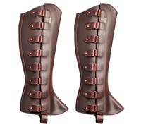 HoveeLuty Armadura de pierna medieval, 1 par de cubrebotas medievales renacentistas de cuero sintético con fijador, ajustable, para fiesta, cosplay, Halloween, marrón oscuro, para hombre.