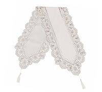 HoveeLuty Camino de mesa de encaje bordado flor hueco mantel decorativo con borlas 38 x 145 cm