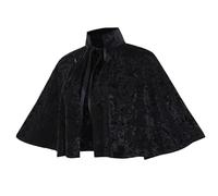 HoveeLuty Capa negra para mujer, estilo gótico lolita medieval con chal y tira para atar, capa negra corta y suave para Halloween, ideal para cosplay pagano.