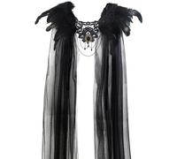 HoveeLuty Chal de Plumas, Capa de Tul de Halloween con Plumas Negras, Capa gótica de supervillano para Cosplay, Fiesta, Disfraz, de Bruja de Cosplay, de Tul Transparente.