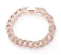 HoveeLuty Collar de Cadena para Perro con eslabones cubanos de Metal Dorado Rosa y Diamantes para Mascotas pequeñas, Medianas y Grandes, Cadena de 25 cm.