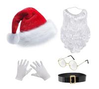 HoveeLuty Conjunto de 5 Piezas de Disfraz de Papá Noel, Gorro de Papá Noel con Barba, Gafas, Guantes y cinturón, Disfraz navideño para Hombre y Mujer, Estilo 2, para Adultos.