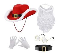 HoveeLuty Conjunto de 5 Piezas de Disfraz de Papá Noel, Gorro de Papá Noel con Barba, Gafas, Guantes y cinturón, Disfraz navideño para Hombre y Mujer, de para Adultos.