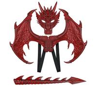 HoveeLuty Disfraz de dragón para niños, niñas, Halloween, disfraz de dragón rojo con máscara de cola y alas de, de de goma para fiesta de disfraces, de dinosaurio, máscara de