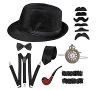 HoveeLuty Disfraz de gánster para niños, disfraz de los años 20 para niños. Incluye sombrero fedora, corbata, lazo, tirantes, reloj de bolsillo y más. Artículos para para graduación, fiestas, disfrac