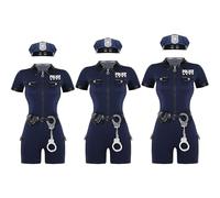 HoveeLuty Disfraz de policía para mujer, suave y cómodo, ideal para Halloween, con ropa, sombreros, esposas, carteras y cinturones para cosplay de Halloween. Disfraz de policía para adultos. Talla L.